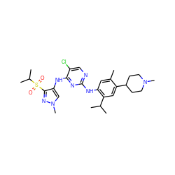 Cc1cc(Nc2ncc(Cl)c(Nc3cn(C)nc3S(=O)(=O)C(C)C)n2)c(C(C)C)cc1C1CCN(C)CC1 ZINC000473092278