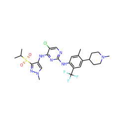 Cc1cc(Nc2ncc(Cl)c(Nc3cn(C)nc3S(=O)(=O)C(C)C)n2)c(C(F)(F)F)cc1C1CCN(C)CC1 ZINC000473090266