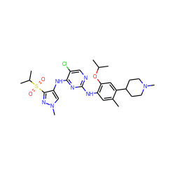 Cc1cc(Nc2ncc(Cl)c(Nc3cn(C)nc3S(=O)(=O)C(C)C)n2)c(OC(C)C)cc1C1CCN(C)CC1 ZINC000473086724