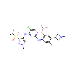 Cc1cc(Nc2ncc(Cl)c(Nc3cn(C)nc3S(=O)(=O)C(C)C)n2)c(OC(C)C)cc1C1CN(C)C1 ZINC000473089072