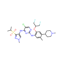 Cc1cc(Nc2ncc(Cl)c(Nc3cn(C)nc3S(=O)(=O)C(C)C)n2)c(OC(CF)CF)cc1C1CCN(C)CC1 ZINC000473088048