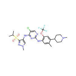 Cc1cc(Nc2ncc(Cl)c(Nc3cn(C)nc3S(=O)(=O)C(C)C)n2)c(OC(F)(F)F)cc1C1CCN(C)CC1 ZINC000473088416