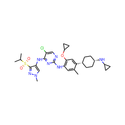 Cc1cc(Nc2ncc(Cl)c(Nc3cn(C)nc3S(=O)(=O)C(C)C)n2)c(OC2CC2)cc1[C@H]1CC[C@@H](NC2CC2)CC1 ZINC000653745150