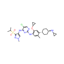 Cc1cc(Nc2ncc(Cl)c(Nc3cn(C)nc3S(=O)(=O)C(C)C)n2)c(OC2CC2)cc1[C@H]1CC[C@H](NC2CC2)CC1 ZINC000653732521