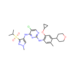 Cc1cc(Nc2ncc(Cl)c(Nc3cn(C)nc3S(=O)(=O)C(C)C)n2)c(OC2CC2)cc1C1CCOCC1 ZINC000653746560