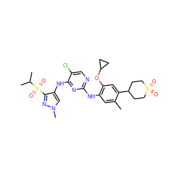 Cc1cc(Nc2ncc(Cl)c(Nc3cn(C)nc3S(=O)(=O)C(C)C)n2)c(OC2CC2)cc1C1CCS(=O)(=O)CC1 ZINC000653746721