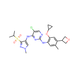 Cc1cc(Nc2ncc(Cl)c(Nc3cn(C)nc3S(=O)(=O)C(C)C)n2)c(OC2CC2)cc1C1COC1 ZINC000473093426