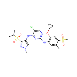 Cc1cc(Nc2ncc(Cl)c(Nc3cn(C)nc3S(=O)(=O)C(C)C)n2)c(OC2CC2)cc1S(C)(=O)=O ZINC000473088017