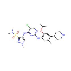 Cc1cc(Nc2ncc(Cl)c(Nc3cn(C)nc3S(=O)(=O)N(C)C)n2)c(OC(C)C)cc1C1CCNCC1 ZINC000653735456