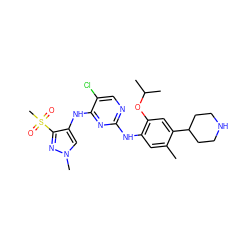 Cc1cc(Nc2ncc(Cl)c(Nc3cn(C)nc3S(C)(=O)=O)n2)c(OC(C)C)cc1C1CCNCC1 ZINC000653740726