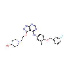 Cc1cc(Nc2ncnc3[nH]nc(OCCN4CCC(O)CC4)c23)ccc1OCc1cccc(F)c1 ZINC000029128958