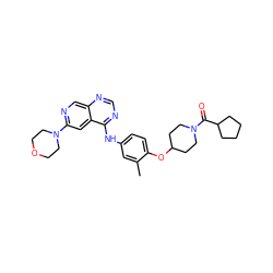 Cc1cc(Nc2ncnc3cnc(N4CCOCC4)cc23)ccc1OC1CCN(C(=O)C2CCCC2)CC1 ZINC000028706412