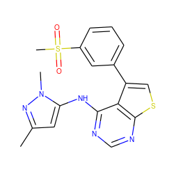 Cc1cc(Nc2ncnc3scc(-c4cccc(S(C)(=O)=O)c4)c23)n(C)n1 ZINC000114807299