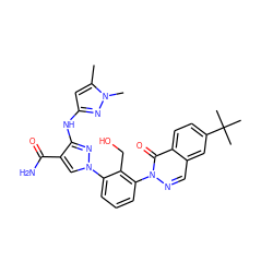 Cc1cc(Nc2nn(-c3cccc(-n4ncc5cc(C(C)(C)C)ccc5c4=O)c3CO)cc2C(N)=O)nn1C ZINC000143563355