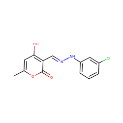 Cc1cc(O)c(/C=N/Nc2cccc(Cl)c2)c(=O)o1 ZINC000004084690