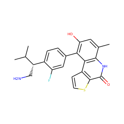 Cc1cc(O)c(-c2ccc([C@H](CN)C(C)C)c(F)c2)c2c1[nH]c(=O)c1sccc12 ZINC000165505039