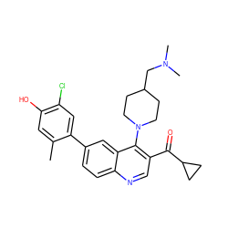 Cc1cc(O)c(Cl)cc1-c1ccc2ncc(C(=O)C3CC3)c(N3CCC(CN(C)C)CC3)c2c1 ZINC000203981622