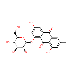 Cc1cc(O)c2c(c1)C(=O)c1cc(O)cc(O[C@@H]3O[C@H](CO)[C@@H](O)[C@H](O)[C@H]3O)c1C2=O ZINC000004098672