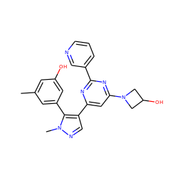 Cc1cc(O)cc(-c2c(-c3cc(N4CC(O)C4)nc(-c4cccnc4)n3)cnn2C)c1 ZINC000299839428