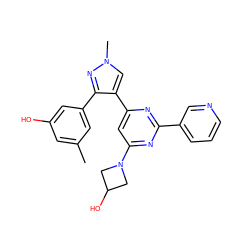 Cc1cc(O)cc(-c2nn(C)cc2-c2cc(N3CC(O)C3)nc(-c3cccnc3)n2)c1 ZINC000299839024