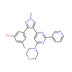 Cc1cc(O)cc(-c2nn(C)cc2-c2cc(N3CCOCC3)nc(-c3cccnc3)n2)c1 ZINC000299837232