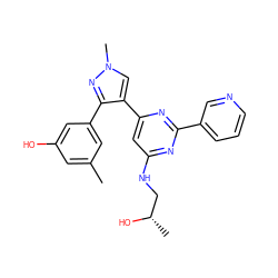 Cc1cc(O)cc(-c2nn(C)cc2-c2cc(NC[C@H](C)O)nc(-c3cccnc3)n2)c1 ZINC000299834707