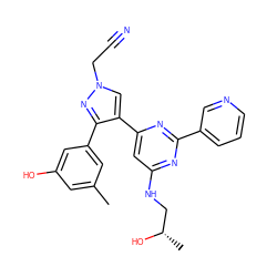 Cc1cc(O)cc(-c2nn(CC#N)cc2-c2cc(NC[C@H](C)O)nc(-c3cccnc3)n2)c1 ZINC000043078276