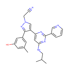 Cc1cc(O)cc(-c2nn(CC#N)cc2-c2cc(NCC(C)C)nc(-c3cccnc3)n2)c1 ZINC000299859407