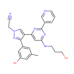 Cc1cc(O)cc(-c2nn(CC#N)cc2-c2cc(NCCCO)nc(-c3cccnc3)n2)c1 ZINC000299856604