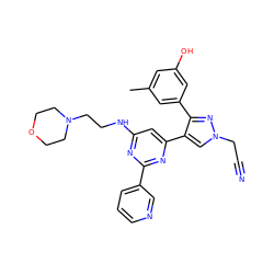 Cc1cc(O)cc(-c2nn(CC#N)cc2-c2cc(NCCN3CCOCC3)nc(-c3cccnc3)n2)c1 ZINC000299858703