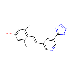 Cc1cc(O)cc(C)c1/C=C/c1cncc(-c2nnn[nH]2)c1 ZINC000034947130
