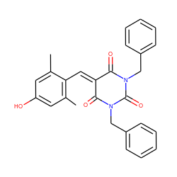 Cc1cc(O)cc(C)c1C=C1C(=O)N(Cc2ccccc2)C(=O)N(Cc2ccccc2)C1=O ZINC000299861658