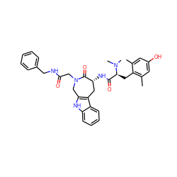 Cc1cc(O)cc(C)c1C[C@@H](C(=O)N[C@@H]1Cc2c([nH]c3ccccc23)CN(CC(=O)NCc2ccccc2)C1=O)N(C)C ZINC000044307958