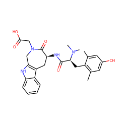 Cc1cc(O)cc(C)c1C[C@@H](C(=O)N[C@H]1Cc2c([nH]c3ccccc23)CN(CC(=O)O)C1=O)N(C)C ZINC000040392945