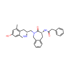 Cc1cc(O)cc(C)c1C[C@@H](N)CN1Cc2ccccc2C[C@@H](NC(=O)Cc2ccccc2)C1=O ZINC000013644502