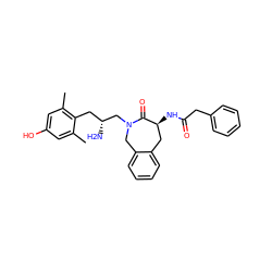 Cc1cc(O)cc(C)c1C[C@@H](N)CN1Cc2ccccc2C[C@H](NC(=O)Cc2ccccc2)C1=O ZINC000013644499