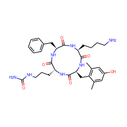 Cc1cc(O)cc(C)c1C[C@@H]1NC(=O)[C@H](CCCCN)NC(=O)[C@H](Cc2ccccc2)NC(=O)[C@@H](CCCNC(N)=O)NC1=O ZINC001772614029