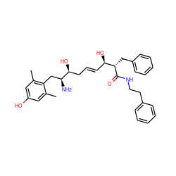 Cc1cc(O)cc(C)c1C[C@H](N)[C@@H](O)C/C=C/[C@@H](O)[C@H](Cc1ccccc1)C(=O)NCCc1ccccc1 ZINC000027736804