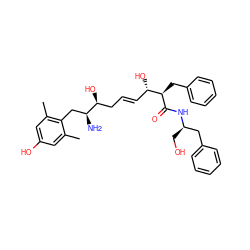 Cc1cc(O)cc(C)c1C[C@H](N)[C@@H](O)C/C=C/[C@H](O)[C@@H](Cc1ccccc1)C(=O)N[C@H](CO)Cc1ccccc1 ZINC000027734012