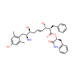 Cc1cc(O)cc(C)c1C[C@H](N)[C@@H](O)C/C=C/[C@H](O)[C@@H](Cc1ccccc1)C(=O)O[C@@H](Cc1ccccc1)C(N)=O ZINC000027738708