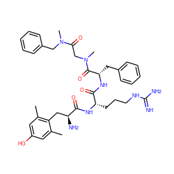 Cc1cc(O)cc(C)c1C[C@H](N)C(=O)N[C@@H](CCCNC(=N)N)C(=O)N[C@@H](Cc1ccccc1)C(=O)N(C)CC(=O)N(C)Cc1ccccc1 ZINC000299865911