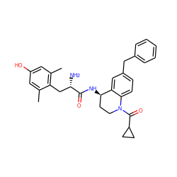 Cc1cc(O)cc(C)c1C[C@H](N)C(=O)N[C@@H]1CCN(C(=O)C2CC2)c2ccc(Cc3ccccc3)cc21 ZINC000653872495