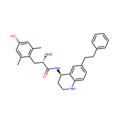 Cc1cc(O)cc(C)c1C[C@H](N)C(=O)N[C@@H]1CCNc2ccc(CCc3ccccc3)cc21 ZINC000095585718