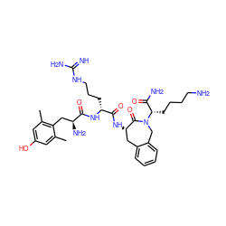 Cc1cc(O)cc(C)c1C[C@H](N)C(=O)N[C@H](CCCNC(=N)N)C(=O)N[C@H]1Cc2ccccc2CN([C@@H](CCCCN)C(N)=O)C1=O ZINC000095575662