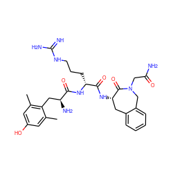 Cc1cc(O)cc(C)c1C[C@H](N)C(=O)N[C@H](CCCNC(=N)N)C(=O)N[C@H]1Cc2ccccc2CN(CC(N)=O)C1=O ZINC000071295052