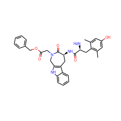 Cc1cc(O)cc(C)c1C[C@H](N)C(=O)N[C@H]1Cc2c([nH]c3ccccc23)CN(CC(=O)OCc2ccccc2)C1=O ZINC000042806269