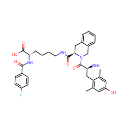 Cc1cc(O)cc(C)c1C[C@H](N)C(=O)N1Cc2ccccc2C[C@@H]1C(=O)NCCCC[C@H](NC(=O)c1ccc(F)cc1)C(=O)O ZINC000029134389