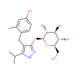 Cc1cc(O)ccc1Cc1c(O[C@@H]2O[C@H](CO)[C@@H](O)[C@H](O)[C@H]2O)n[nH]c1C(C)C ZINC000038838483