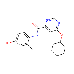 Cc1cc(O)ccc1NC(=O)c1cc(OC2CCCCC2)ncn1 ZINC000143265300