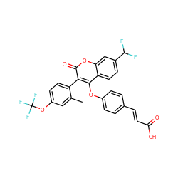 Cc1cc(OC(F)(F)F)ccc1-c1c(Oc2ccc(/C=C/C(=O)O)cc2)c2ccc(C(F)F)cc2oc1=O ZINC000299852615